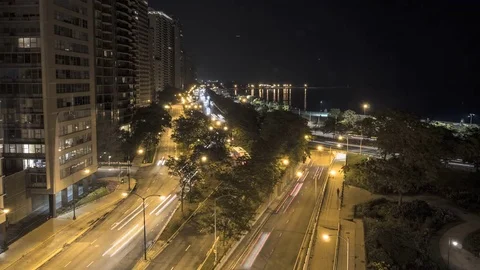 Time Lapse of Lake Shore Drive Michigan Ave Traffic in Chicago @ Night 4K Stock Footage