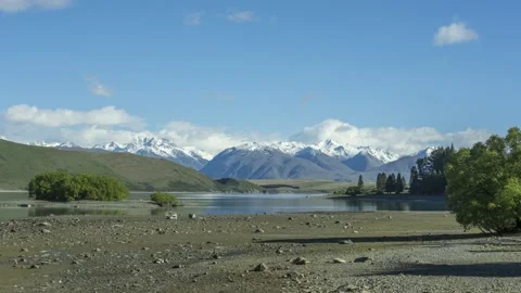 Time-lapse of Lake Tekapo in the Mackenzie Basin, Canterbury, New Zealand. Stock Footage 134365502