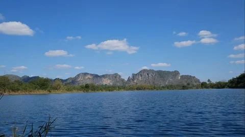 Time lapse landscape of blue mountain with refection on surface lake Video stock 85567219