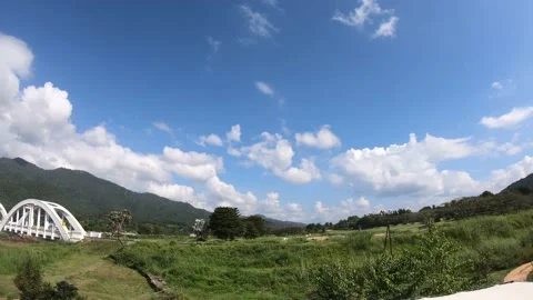 Time lapse landscape clouds bridges of the train in thailand Stock Footage 142682538