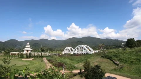 Time lapse landscape clouds bridges of the train in thailand Stock Footage 142682615