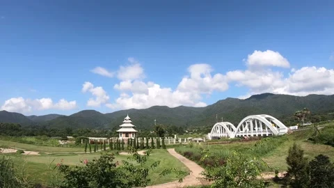 Time lapse landscape clouds bridges of the train in thailand Stock Footage 142682639
