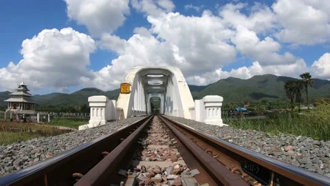 Time lapse landscape clouds bridges of the train in thailand Stock Footage 142682644