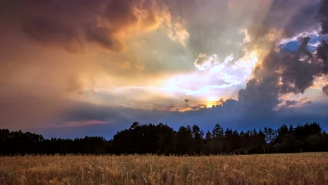 Time lapse landscape with dramatic stormy sky over fields Stock Footage 154344568