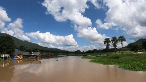 Time lapse landscape moving clouds and rivers Stock Footage 142682738