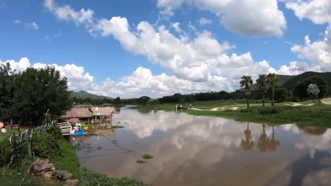 Time lapse landscape moving clouds and rivers Stock Footage 142682739