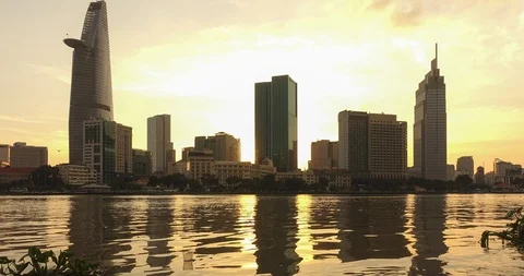 Time lapse landscape skyline sunset to night of Ho Chi Minh city, Vietnam Stock Footage 101814209