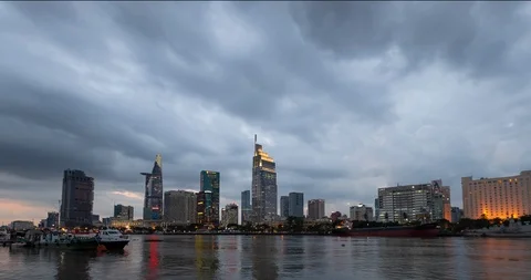 Time lapse landscape skyline sunset to night of Ho Chi Minh city, Vietnam Stock Footage 101814855