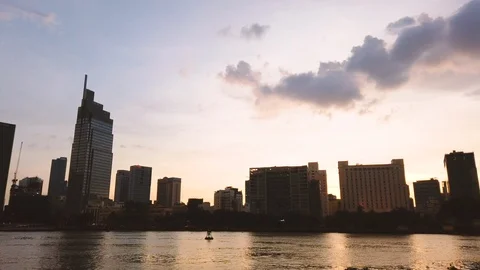 Time lapse landscape skyline sunset to night of Ho Chi Minh city Stock Footage 109519551