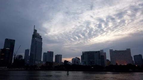 Time lapse landscape skyline sunset to night of Ho Chi Minh city Stock Footage 111451556