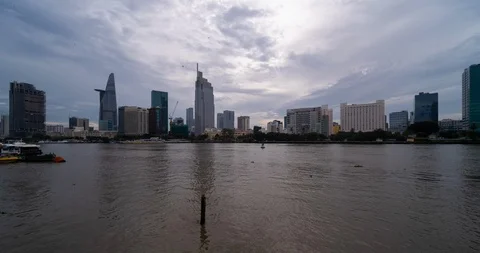 Time lapse landscape skyline sunset to night of Ho Chi Minh city Stock Footage 111512693