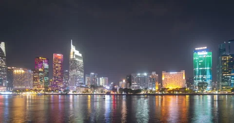 Time lapse landscape skyline sunset to night of Ho Chi Minh city Video stock 327217762
