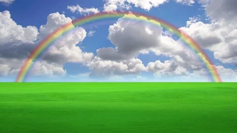 Time lapse landscapes meadow cloud fast mover animate and rainbow background Stock Footage 140774845