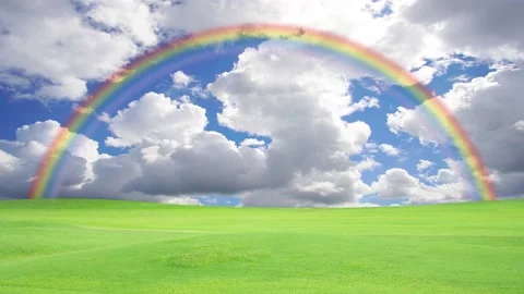 Time lapse landscapes meadow cloud fast mover animate and rainbow background Stock Footage 140775001