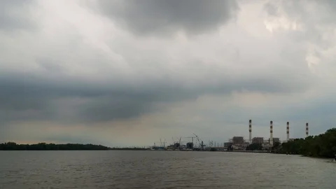 Time Lapse Large construction By the river with crane work. Stock Footage 119578486