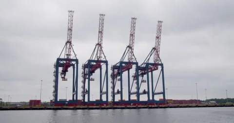Time lapse of large industrial shipyard Stock Footage 135439907
