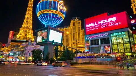Time Lapse of Las Vegas crowds and traffic at night. USA Stock Footage 143455210