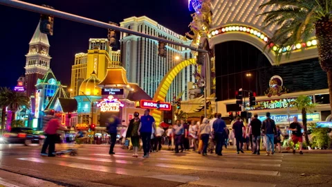 Time Lapse of Las Vegas crowds and traffic at night. USA Stock Footage 143459650