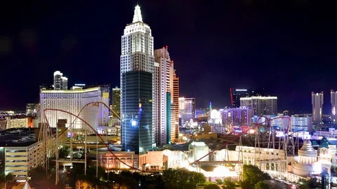 Time Lapse of Las Vegas night lights, aerial view Stock Footage 100978945