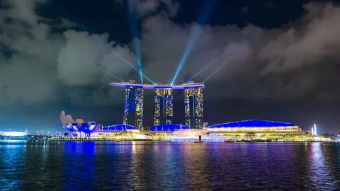 Time lapse Laser lit up in dazzling display show at the Marina Bay Sands Stock Footage 103198059
