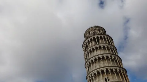 Time Lapse of the leaning Tower Of Pisa (Italy) while a thunderstorm is coming. Stock Footage 123848757