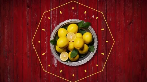 Time Lapse lemon's rotate on the rustic red table Stock Footage 146374960