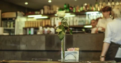 Time-lapse of life and movement in a dark expensive, chic cafe, bar Video stock 129599054