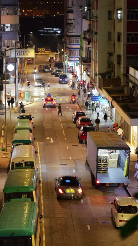 Time lapse of light night traffic at Davis Street, Hong Kong Stock Footage 309362539