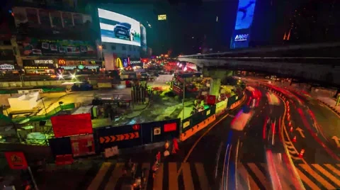 Time Lapse of light trail and busiest street in Bukit Bintang, Kuala Lumpur Stock Footage 42143329