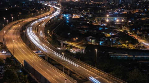 Time lapse light trail traffic on a freeway Stock Footage 35417031