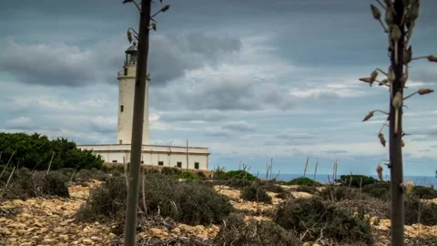 Time lapse with a lighthouse and moving clouds Stock Footage 142892320