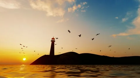 Time-lapse of a lighthouse illuminated by the setting sun on the beach at du Stock Footage 288182056