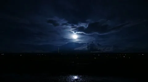Time Lapse Lightning Storm Full Moon Stock Footage 61351041