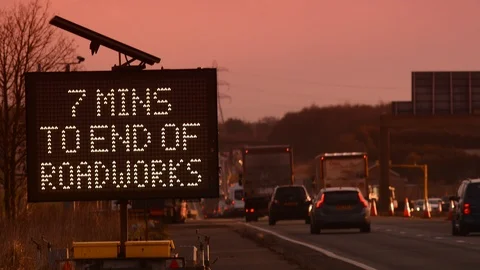 Time lapse live digital sign with traffic updates of roadworks uk Stock Footage 87972982