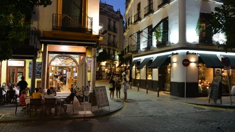 Time lapse of lively night scene in Seville, Spain Stock Footage 92296530