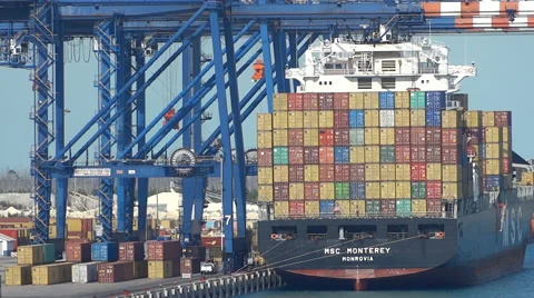 Time Lapse Loading a Container Ship in Freeport Stock Footage 62355999