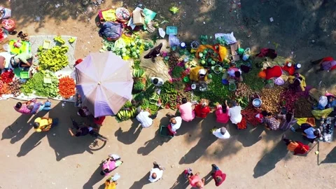 Time-lapse of Local crowd buying fresh fruit and vegetable, top view Stock Footage 236280871