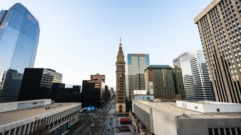 Time Lapse Lockdown: Clouds Speed Over Downtown Denver Clock Tower as Night Stock Footage 118645800