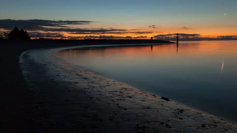 Time Lapse Lockdown Idyllic View Of Sea Against Dramatic Sky During Sunset - Stock Footage 160318588