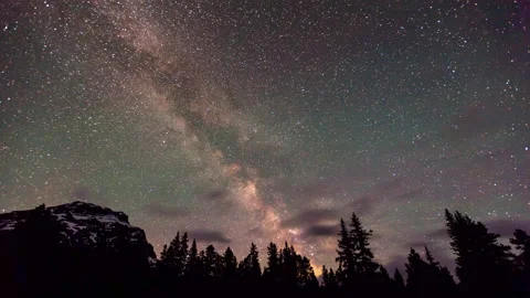Time Lapse Lockdown Idyllic View Of milky way Sky Over Trees At Banff National Stock Footage 160329101