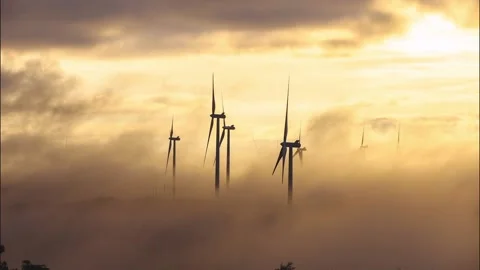 Time Lapse Lockdown Scenic Shot Of Clouds Moving At Wind Turbines Power Station Stock Footage 166237911
