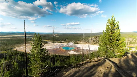 Time Lapse Lockdown Scenic View Of Water In Famous Hot Spring Amidst Forest On Stock Footage 160314600