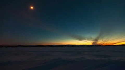 Time Lapse Lockdown Scenic View Of Snow Landscape Against Sky During Night - Stock Footage 160320472