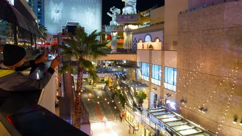 Time Lapse Lockdown Shot Of People Moving In Mall At Night, Illuminated Stock Footage 154802394