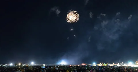 Time Lapse Lockdown Shot Of People Looking At View Of Fireworks During Night - Stock Footage 160327528