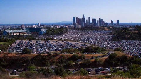 Time Lapse Lockdown Shot Of People Parking Cars In Parking Lot By Dodger Stadium Stock Footage 206307279