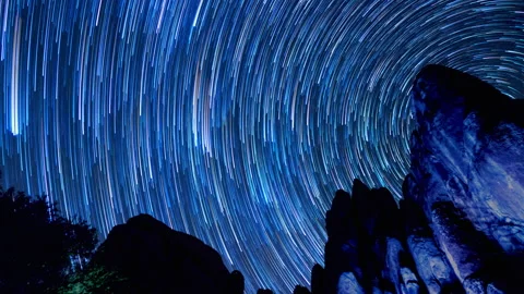 Time Lapse Lockdown Shot Of Stars Trail In Dramatic Sky At Night - Yosemite, Stock Footage 219442704
