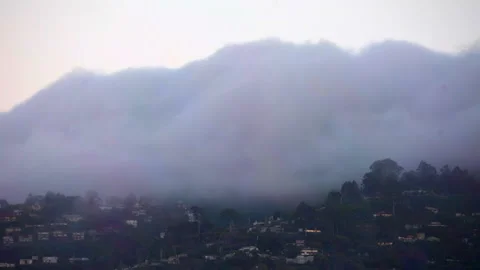Time Lapse Lockdown Shot Of White Steam Moving Over Houses - Vancouver, Canada Stock Footage 160327705