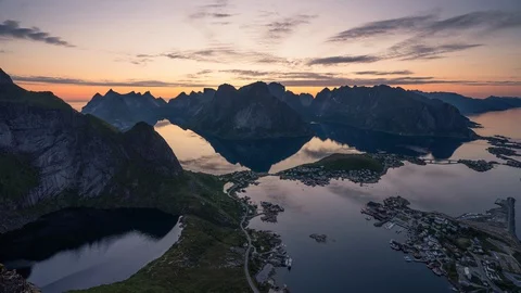 Time lapse Lofoten island view from Reinebringen mountain peak Stock Footage 128024288