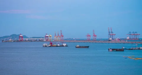 Time-lapse Logistic shipping quay boat Engineering crane depot at logistic Stock Footage 270103279